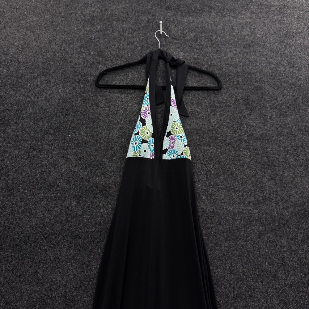 INC International Concepts Black Floral Halter Maxi Dress Padded Bust Small